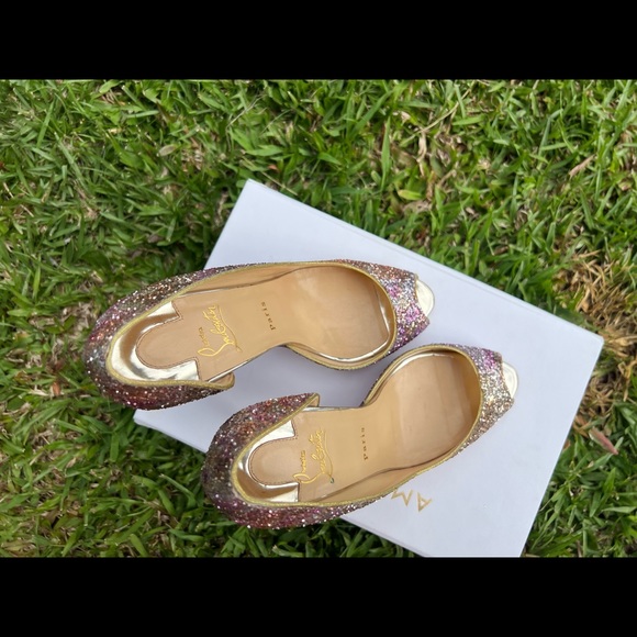 Christian Louboutin Demi You Glitter Peep Toe Pumps - Picture 10 of 16